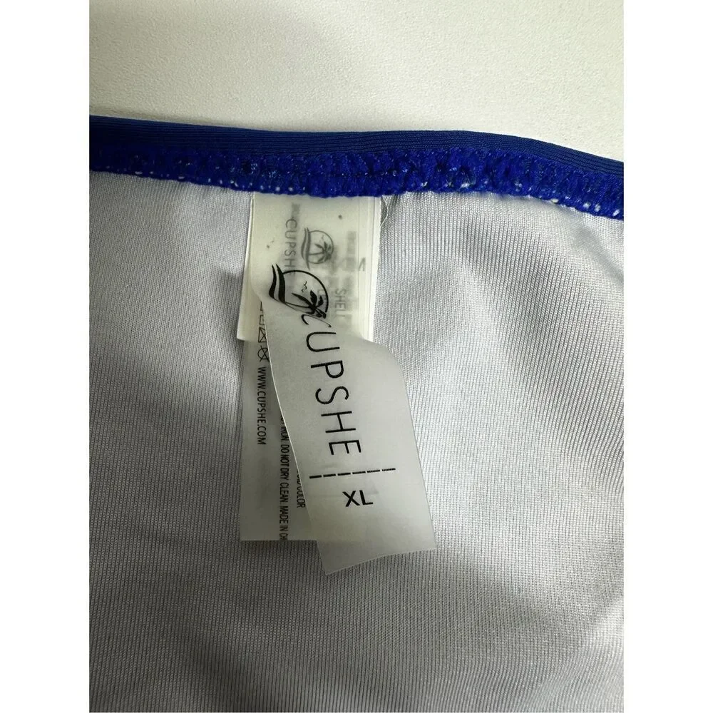 CUPSHE Size XL Swim Bottom Bikini Swimsuit Hi-Rise Royal Blue Retro Look